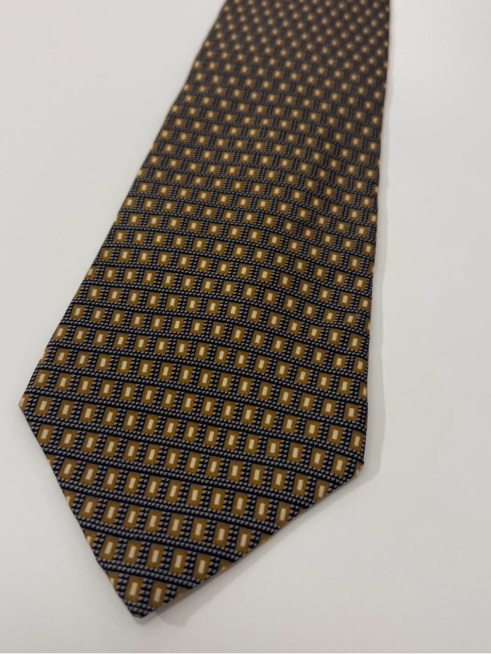 Perry Ellis Black Tie with Gold Geometric Squares